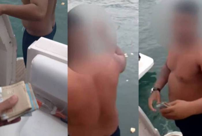 Homem joga notas de R$ 50 no mar durante festa em barco de luxo