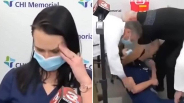 Enfermeira-chefe desmaia ‘ao vivo’ após tomar vacina contra Covid-19