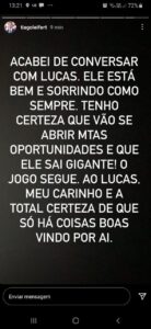 Tiago Leifert conversa com Lucas após sua saída e comenta como ele está 