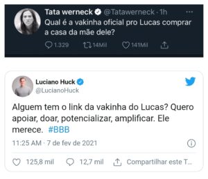 BBB21; Tatá Werneck se junta a Luciano Huck e fazem vaquinha para comprar casa para mãe de Lucas