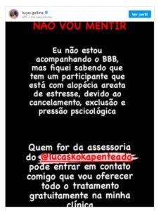 Lucas Gallina oferece tratamento a Lucas Penteado depois de polêmica no BBB21