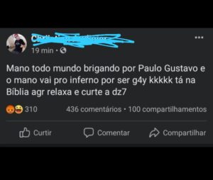 Internautas se revoltam com jovem que fez comentário sobre a m0rte de Paulo Gustavo:
