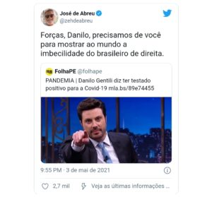 “Imbecilidade”, Danilo Gentili é atacado por global após diagnóstico de doença mortal