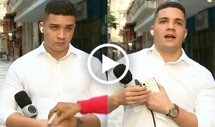 Repórter da Record tem reação ASSUSTADORA após sofrer tentativa de assalto AO VIVO; Veja vídeo