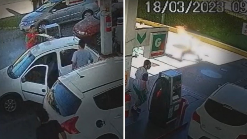 Frentista atea fogo em cliente durante discussão em posto de gasolina; Imagens surpreendentes registradas em vídeo