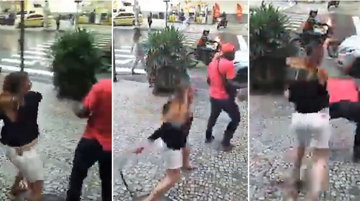 Um vídeo que viralizou nas redes sociais nesta semana mostra a ex-jogadora de vôlei agredindo e perseguindo dois entregadores negros. Foto: Internet.