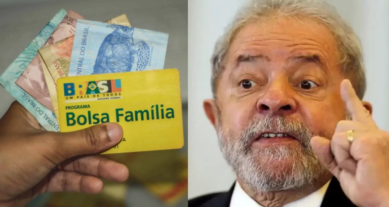 Foto ilustrativa do programa Bolsa Família e do presidente Lula.
