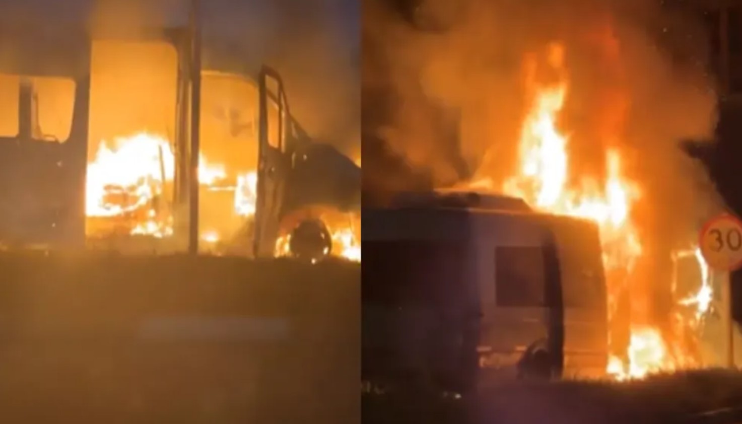 Uma van de uma famosa banda de forró pegou fogo na rodovia BA-001, próximo à cidade de Porto Seguro, na Bahia. FOTO: internet.